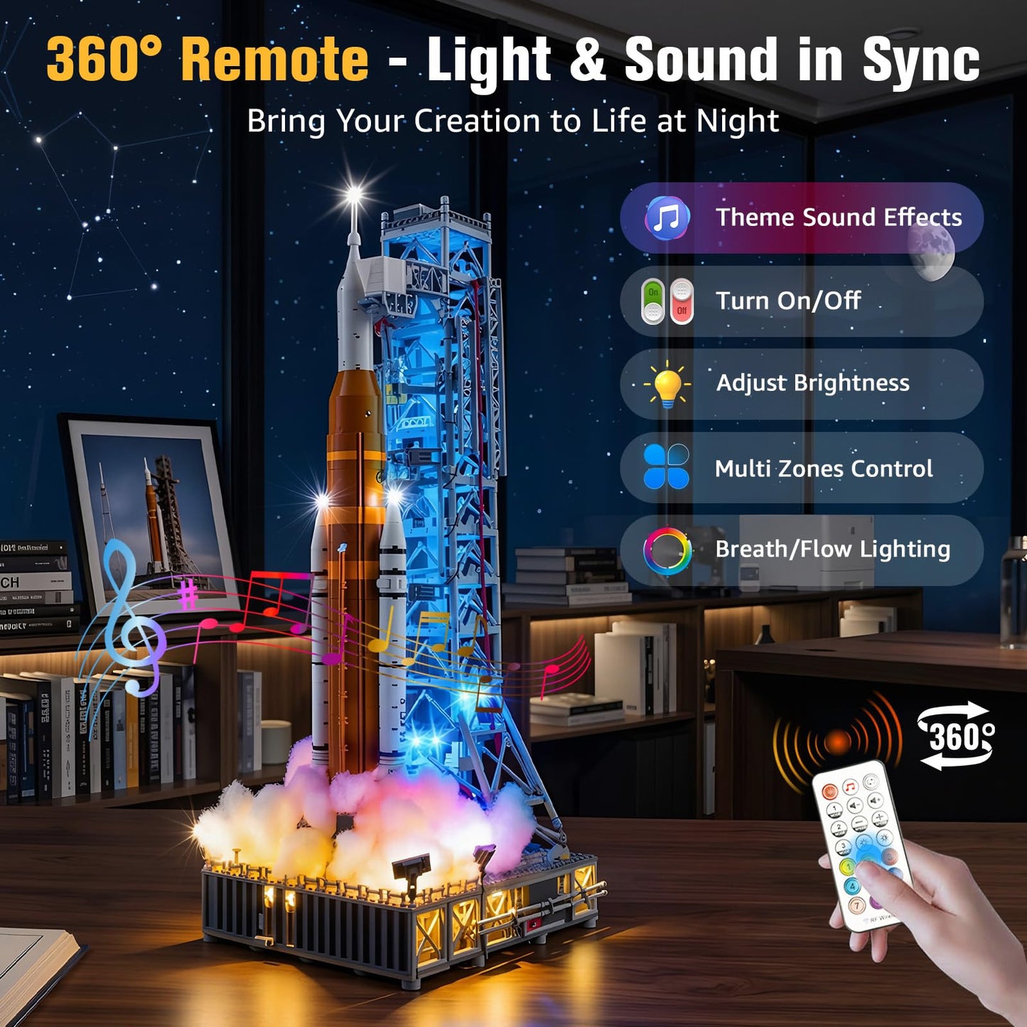 BrickSoul RC Light Kit Compatible with Lego 10341 NASA Artemis Space Launch System Rocket Building Set | Upgraded RC & Multi-Mode Dimming & Selectable Sound Effects(10341 Set NOT Included)
