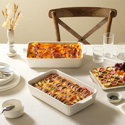 Dizada Large Casserole Dish - 5.2 Qt Porcelain Baking Pan with Lid | Deep 2-in-1 Ceramic Bakeware