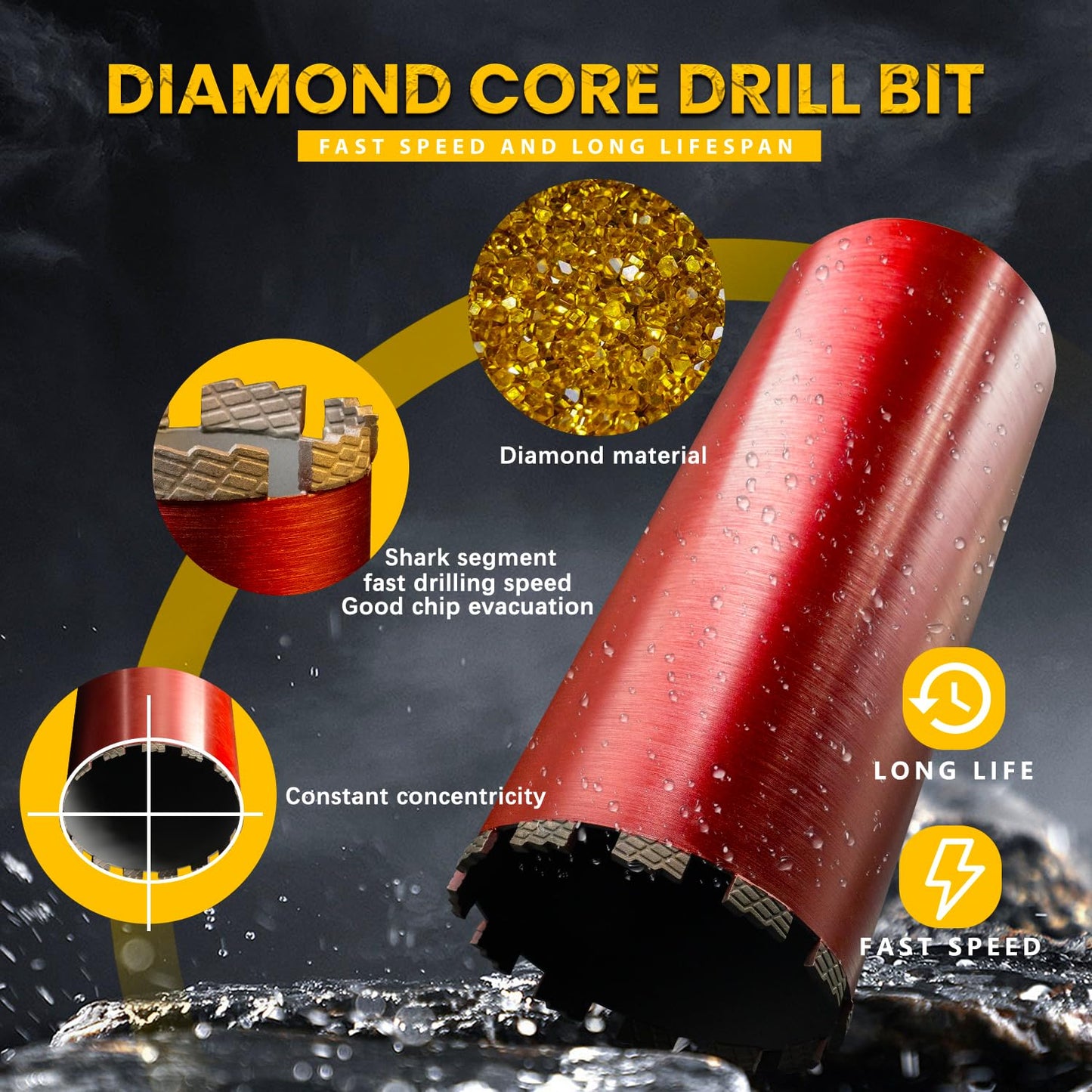 RDT 8" Diamond Drill Core Bits for Concrete Masonry Brick and Stone, Laser-Welded Wet Drill Bit, 14" Drilling Depth, 1-1/4"-7 Arbor, for Construction & DIY Home Renovation