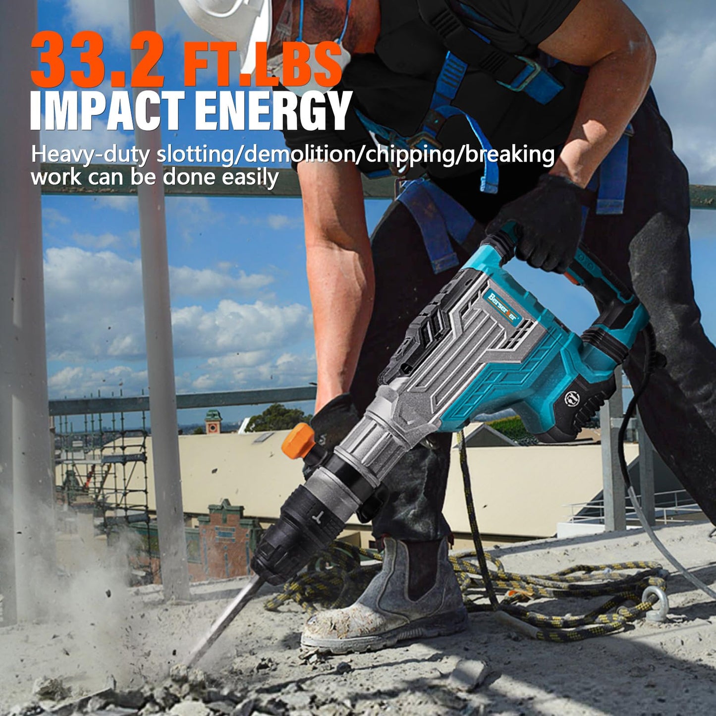 Berserker 1700W 25-Pound SDS-Max Demolition Jack Hammer, 1-9/16" 14-Amp Corded Electric Heavy Duty Demo Chipping Hammer Concrete/Pavement Breaker with Carrying Case Flat Chisel Bull Point Chisel
