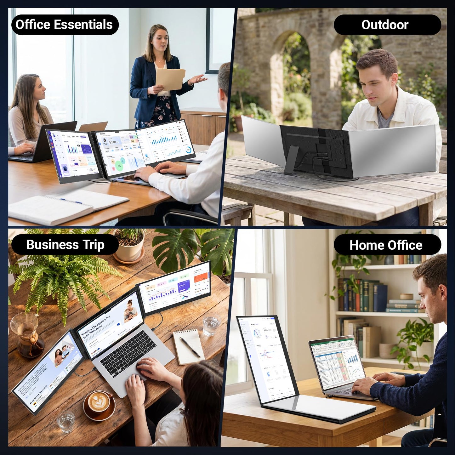 15.6" Laptop Screen Extender, 1080P FHD Triple Portable Monitor for Laptops, Ultra-Slim Travel Dual Monitor Fit for 13-17.3" Laptops, USB-C Plug&Play Extended Screen Compatible with Win/Mac/Android