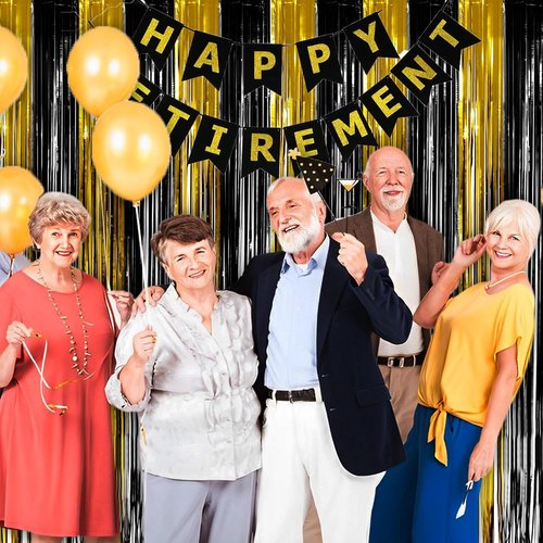 GREATRIL Black and Gold Party Streamers - Foil Fringe Backdrop for NYE, Anniversaries & Birthdays - 3.2ft X 8.2ft - 2 Packs