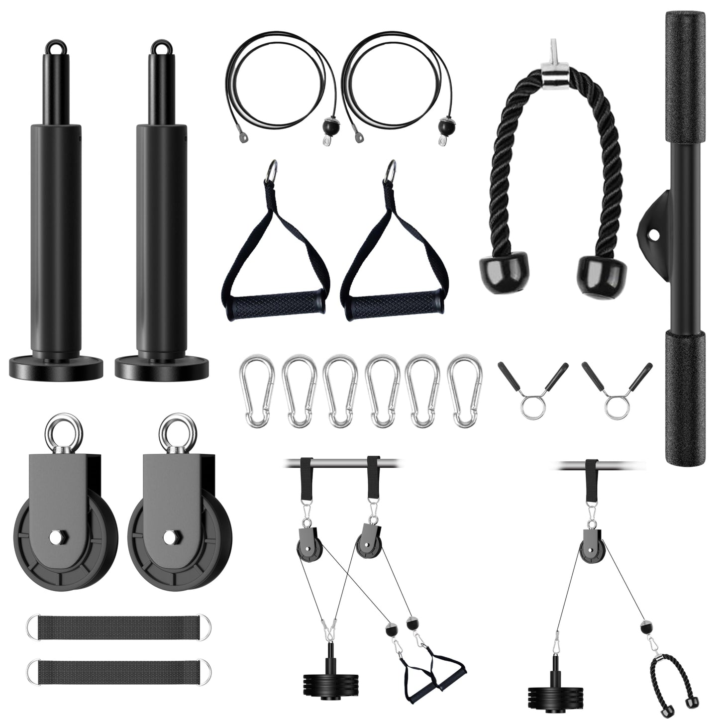 HWOOUSA Cable Pulley System for Home Gym, Silent Heavy Duty Pulley Kit Fits 1 & 2" Plates, Tricep Pull Down & Bicep Curl Attachment for Power Racks, 350LBS Capacity Strength Training Equipment