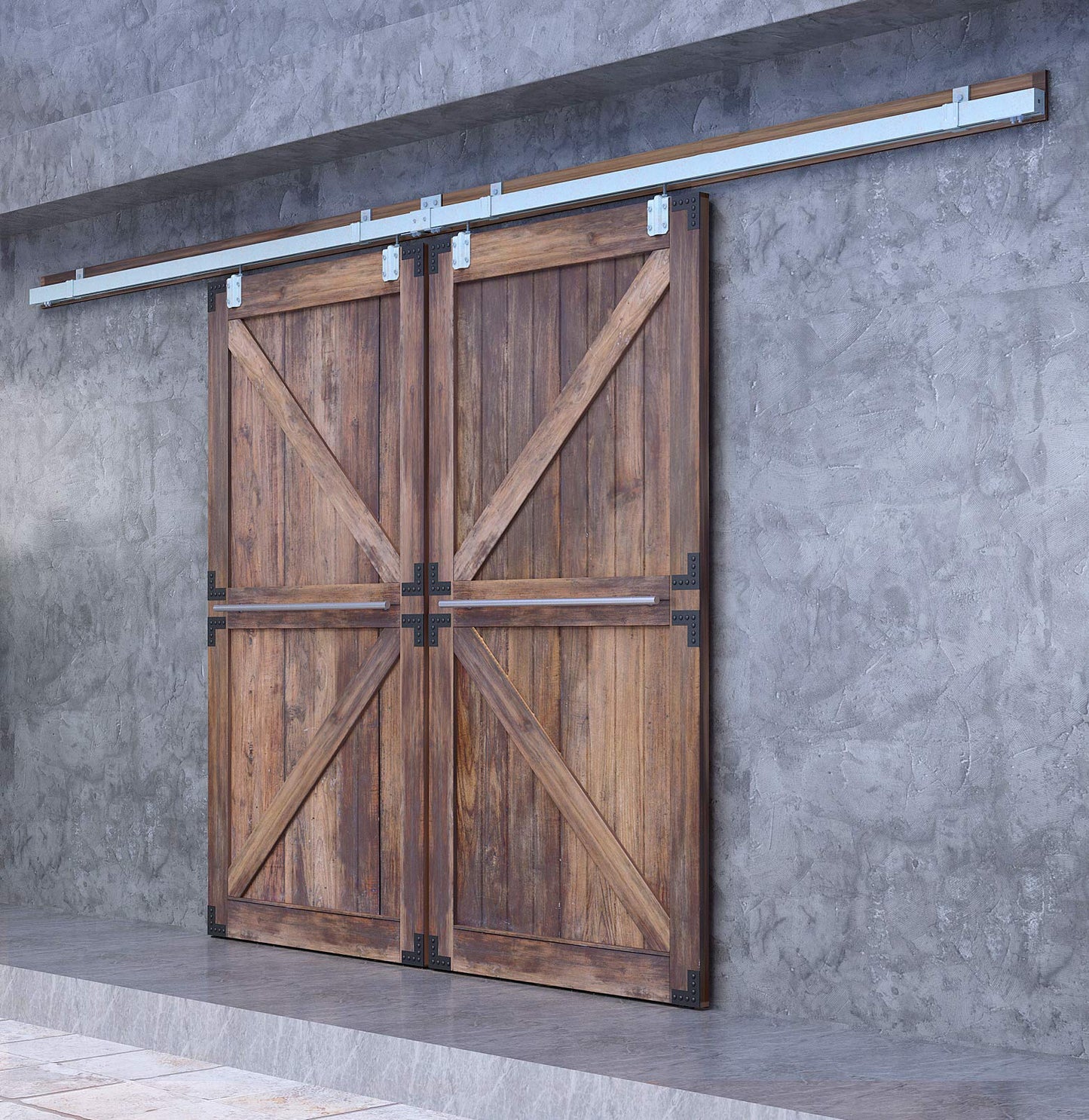 DIYHD 13FT Galvanized Steel Exterior Double Sliding Barn Door Hardware,Heavy Duty Wall Mount Box Track Kit for Outdoor Use,MAX Load 330lbs,Kit to Hang 2 Doors(Fit 39" X 2 Door)