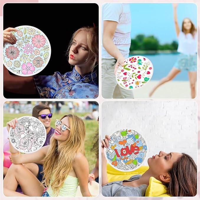 Gejoy Foldable Flying Disc Fans Bulk with Bags 9.8 Inch DIY Sublimation Handheld Cooling Fan Beach Flying Disc for Summer Outdoor Games Activities Birthday Wedding Party Favors