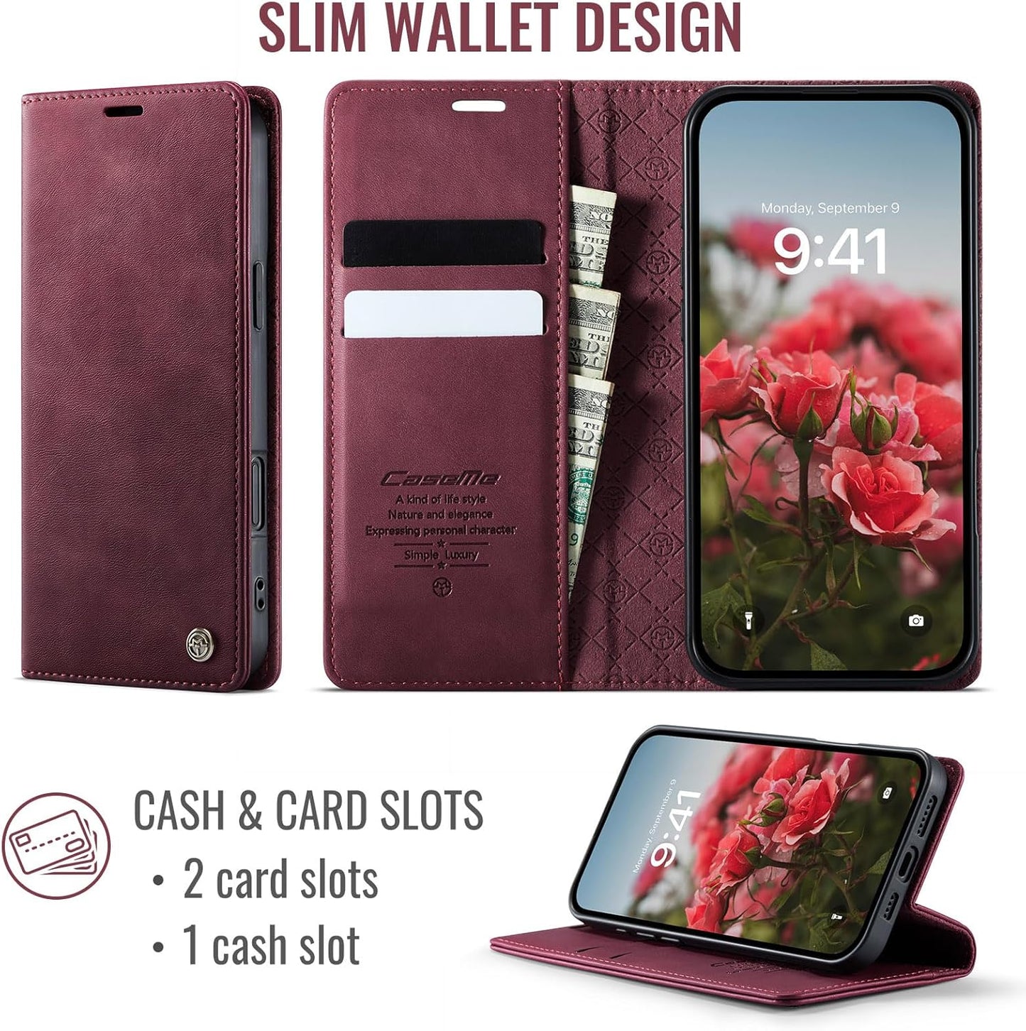 Cracedily 17 17, Wallet Case for iPhone Leather Wallet Flip Cover with Card Holder, Kickstand, Magnetic Closure, RFID