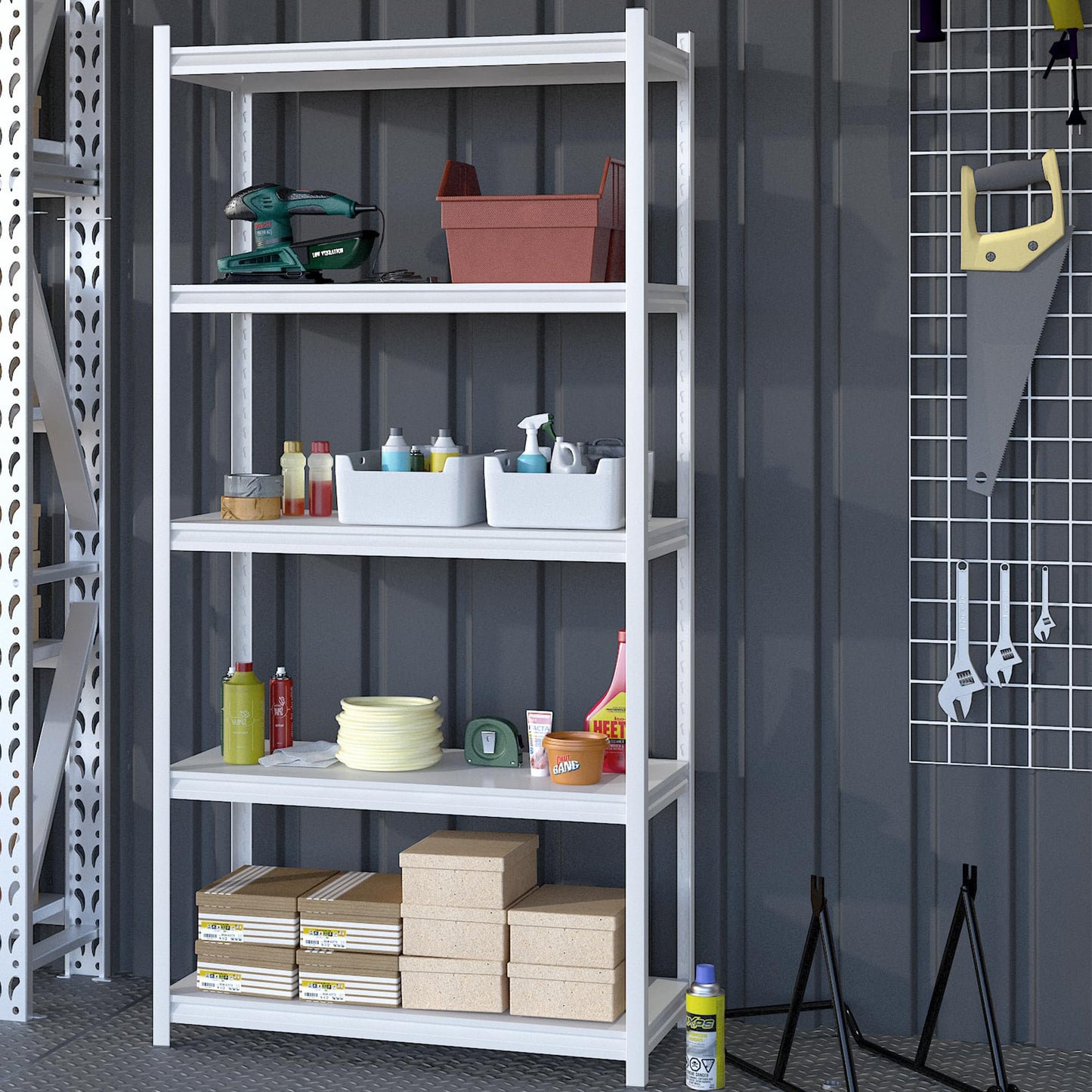 Elitehouse 5 Tier Metal Storage Shelves Adjustable Garage Shelving, Heavy Duty Industrial Utility Rack Organization for Kitchen, Pantry, Closet, Garage, Office (White)
