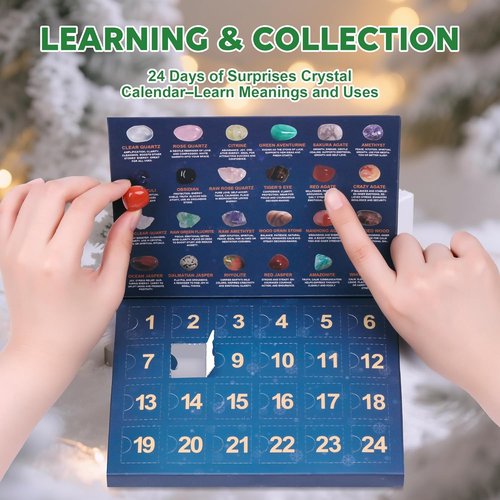 Crystal Advent Calendar 2026 - 24 Natural Gemstones & Healing Stones | Fun Christmas Countdown Gift for All Ages