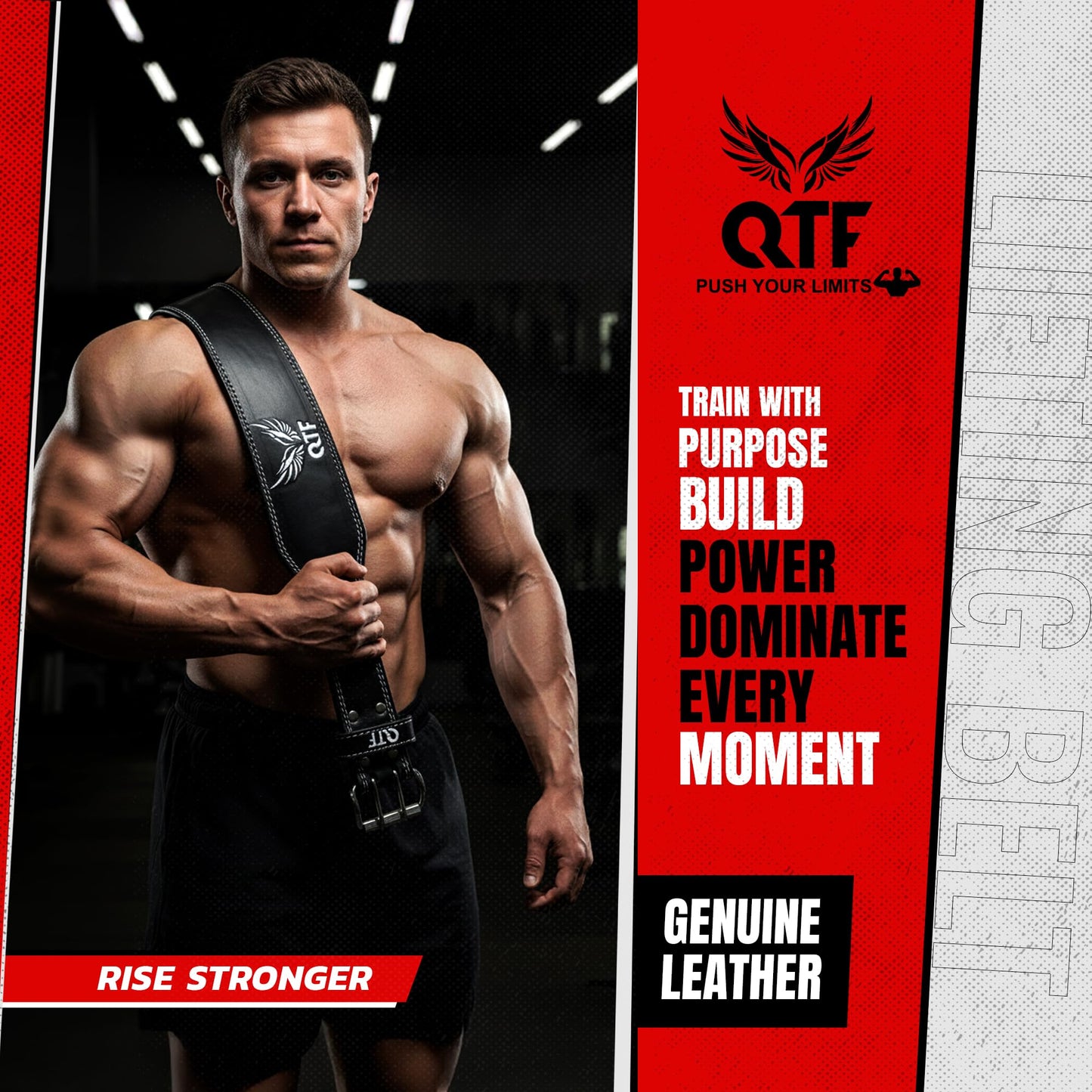 QTF Weight Lifting Belt Gym Exercise Workout, 4 inch Leather Padded Lumbar Back Support Men Women, 9 double Adjustable Holes, Powerlifting Bodybuilding Deadlift, Squat Fitness Strength Training Belt (Power-Belt, Small)