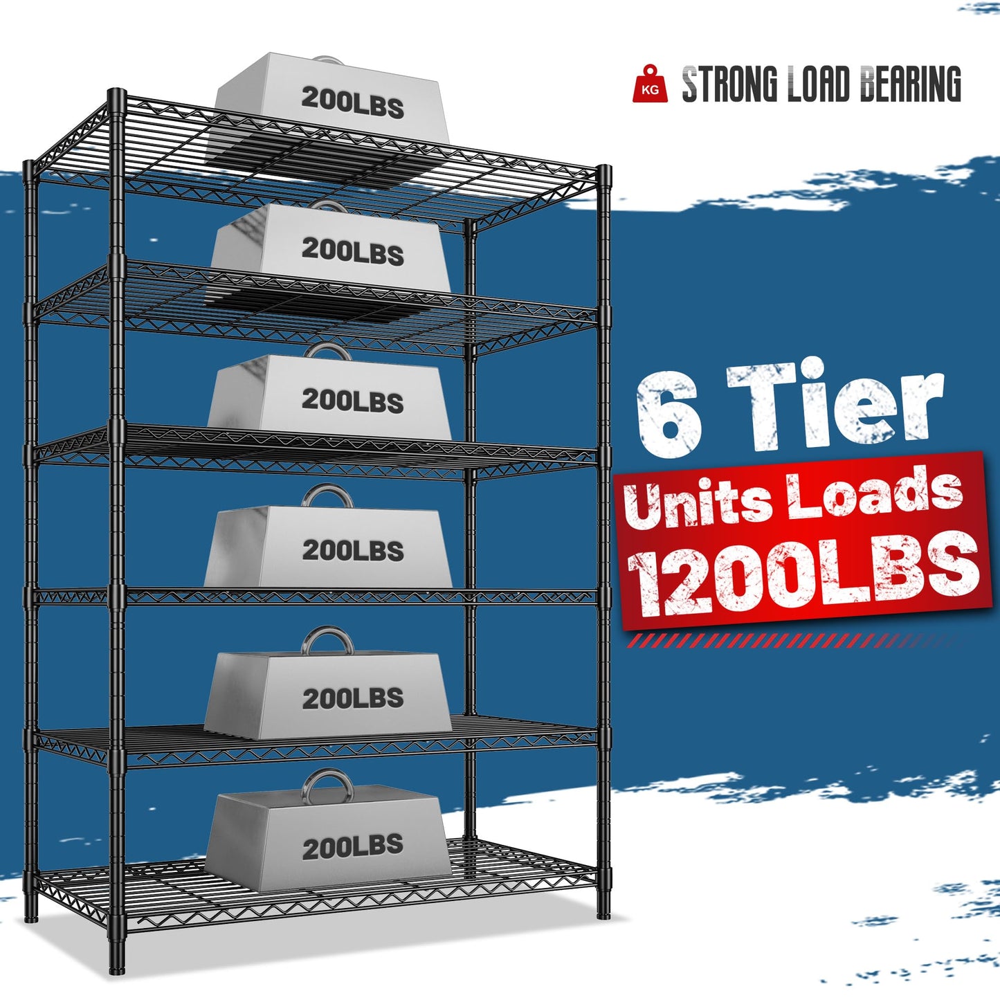 DurayLoly Storage Shelves Metal Shelving Unit 6Tier Wire Shelving Rack 1200LBS Heavy Duty, Adjustable Pantry Shelves, Metal Shelf for Kitchen,Garage Shelving,Closet Shelves,75" Hx 36" Wx 18" D