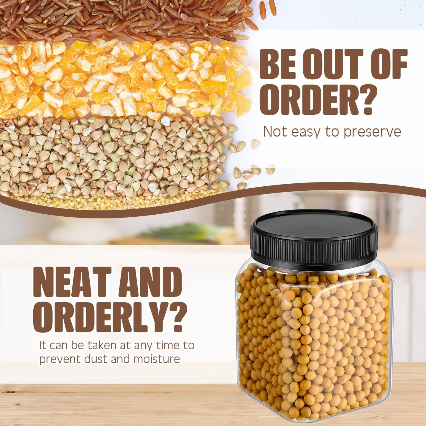 Nosiny 12 Pcs 24 oz Clear Plastic Jars with Lids Square Plastic Container Large Candy Jars with Screw on Lids Refillable Kitchen Storage Containers for Dry Food, Coffee (Black)