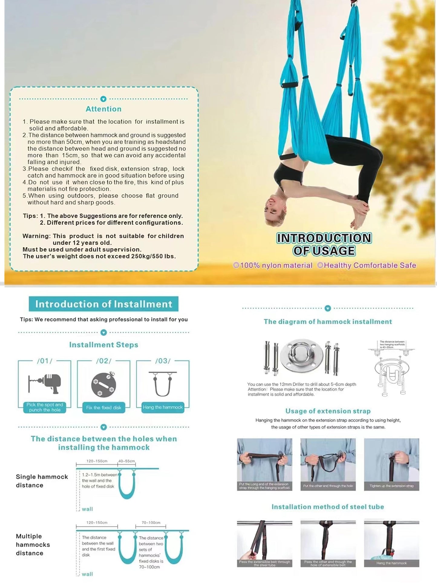 Ovyuzhen Aerial Yoga Hammock,Ultra Strong Yoga Swings Set Trapeze Extension,Antigravity Ceiling Hanging Sling Inversion Exercises