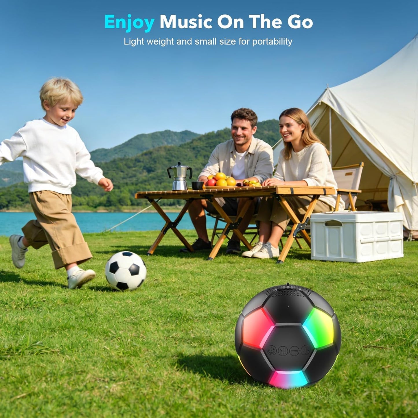 RZLCCL IPX6 5W Soccer Ball Shaped Speaker, Portable Wireless Speaker with LED Light, Waterproof, Stereo, TWS Pairing