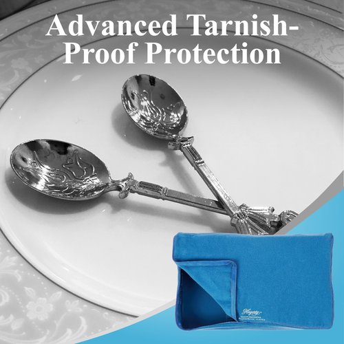 Hagerty Zippered Flatware Storage Drawer Liner –Tarnish Preventative Silverware Organizer, Large Container, Cutlery Holder, and Utensil Keeper Bag, Made in USA, Kosher Certified,Blue, 19" x 12" x 2.5"
