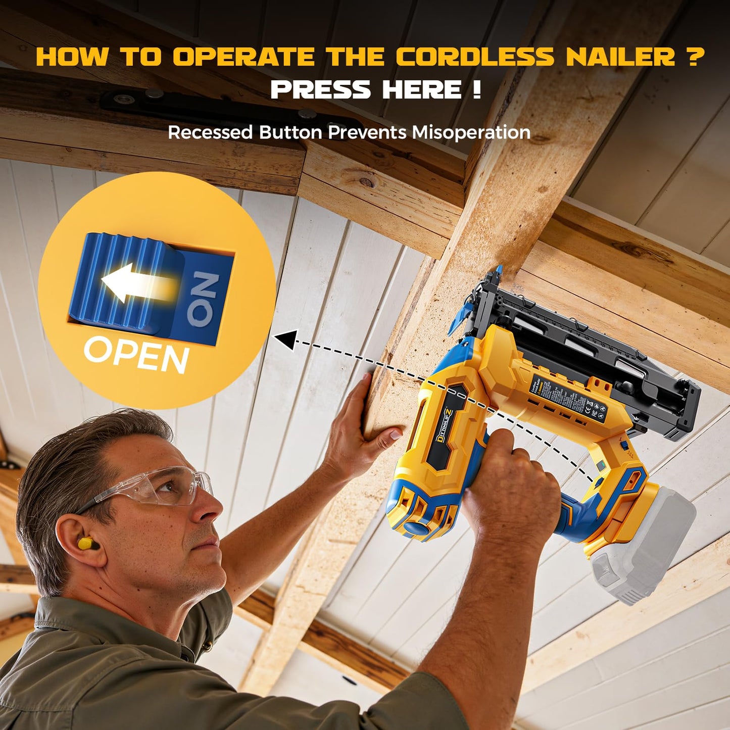 Cordless 16GA Finish Nailer Compatible with Dewalt Battery, 3/4 to 2-1/2 Inch Straight Power Motor Tool 20V,Tool-Free Adjustment, Dual Firing Modes Brad Nail Gun for Finish Work, Tool Only, 5.7LBS
