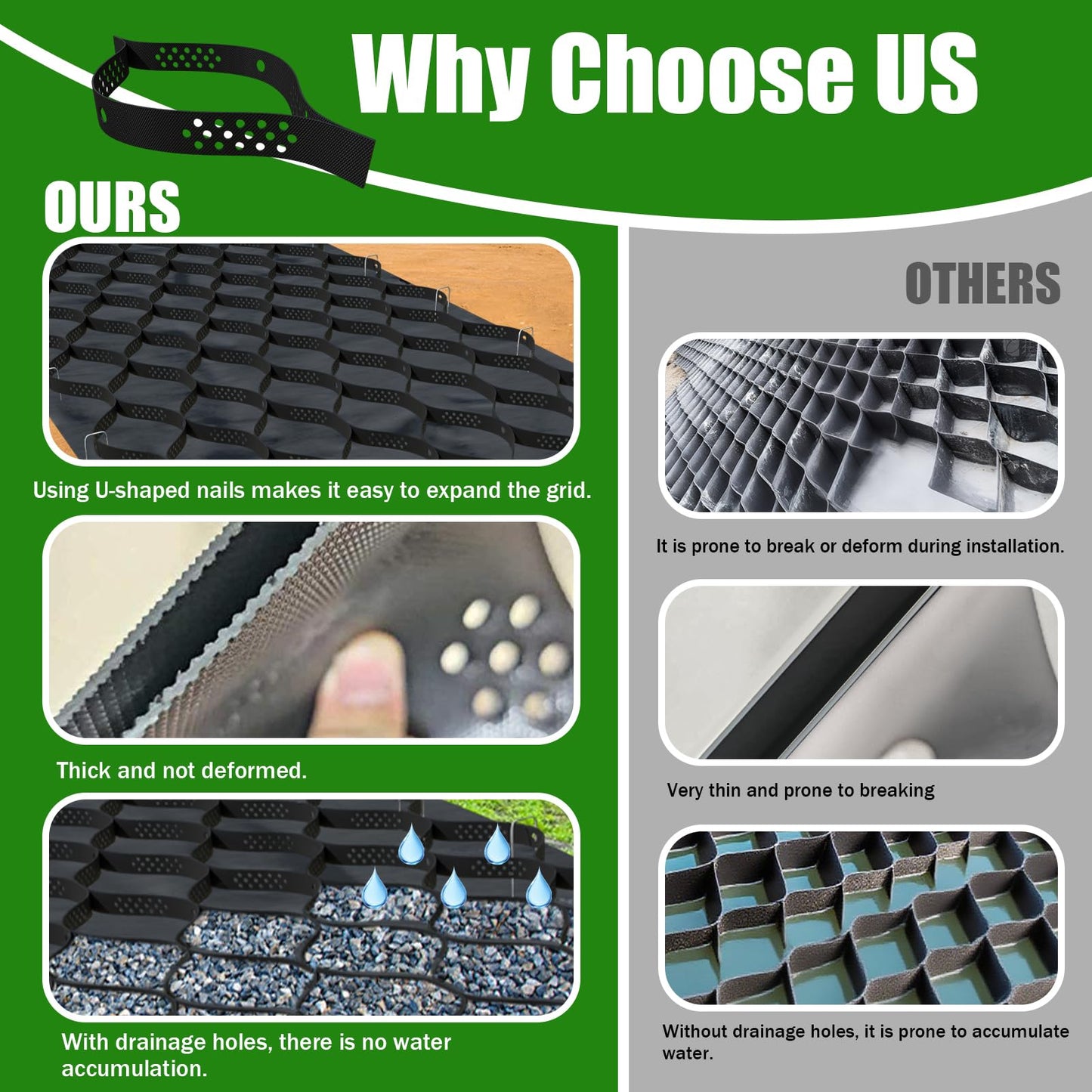 2" Thick Gravel Ground Grid 10ft x 33ft - Geo Grid Driveway Stabilization Grids, Gravel Retainer Grid 1885 LBS Per Sq ft, Geocell Geogrid for Walkway Driving RV Parking Slopes and Garden