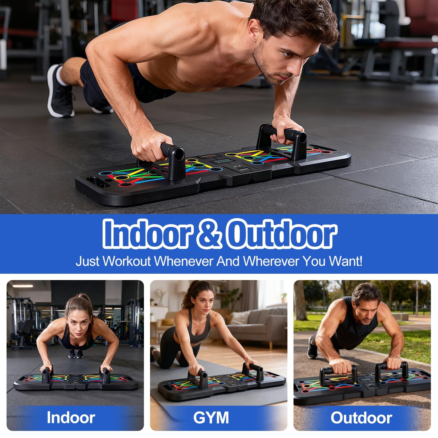 POSKOU Push Up Board With Counter,Pushup Board For Men and Women,Foldable Gym Strength Training Fitness Equipment,Calisthenics Equipment
