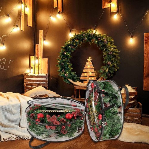 Clear Wreath Storage Bag by [Brand Name] - Heavy Duty PVC Protector for 24x8 Inch Christmas Wreaths | Includes Handle
