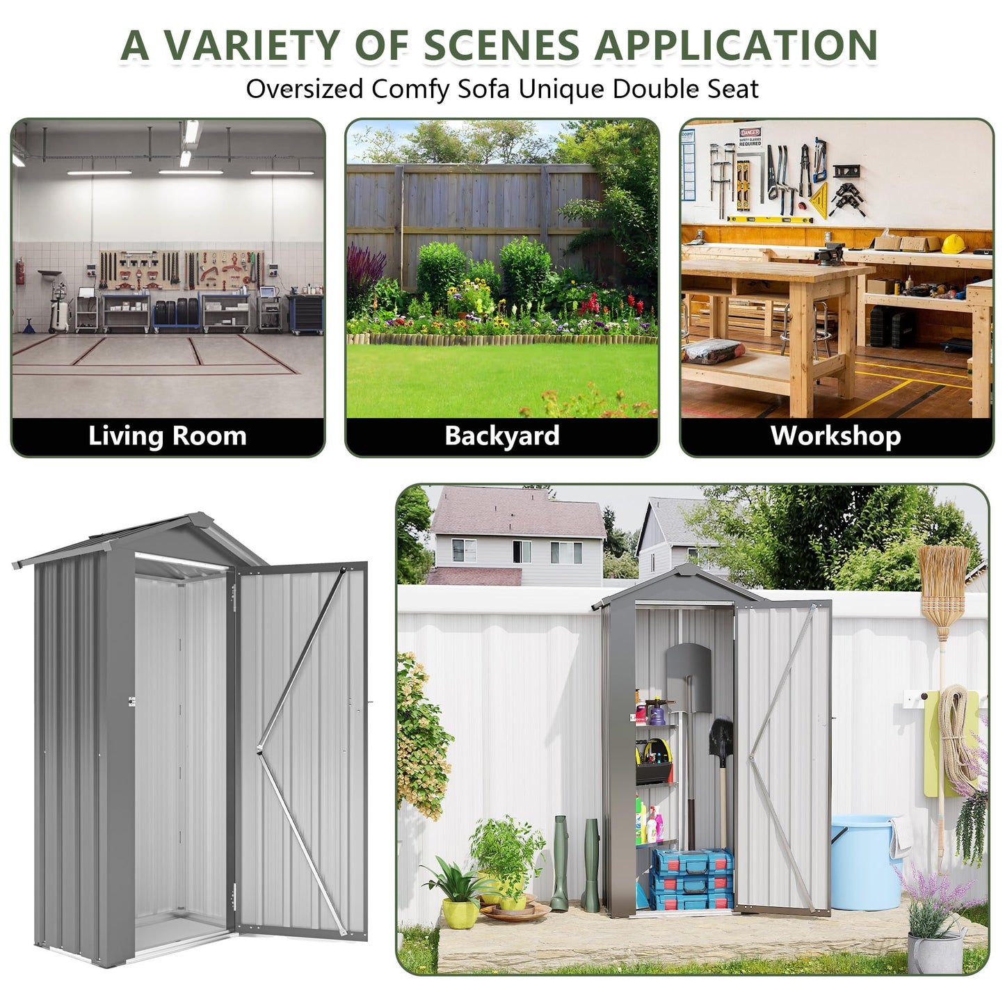 YOPTO 2.5x1.4 FT Outdoor Storage Shed, Tool Shed with Waterproof Roof and Lockable Door,Metal Shed with Adjustable Open Shelves for Backyard Garden Patio Lawn,Black