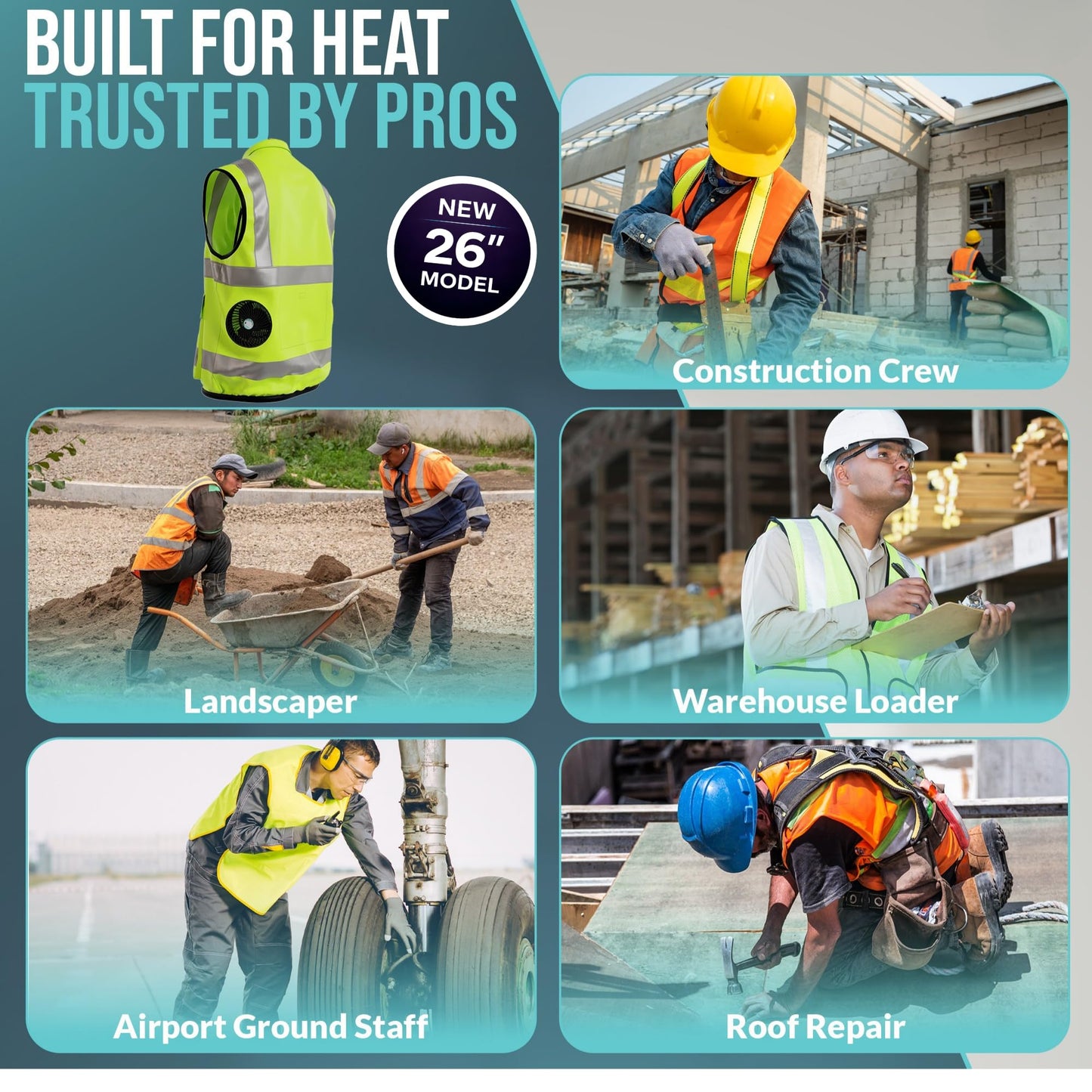 POLAR QUEST SHOP Hi-Vis Cooling Fan Safety Vest (Titanium Coated) | Reflective Work Vest with Fans & Battery, UV Protection, Water-Resistant Outdoor Work