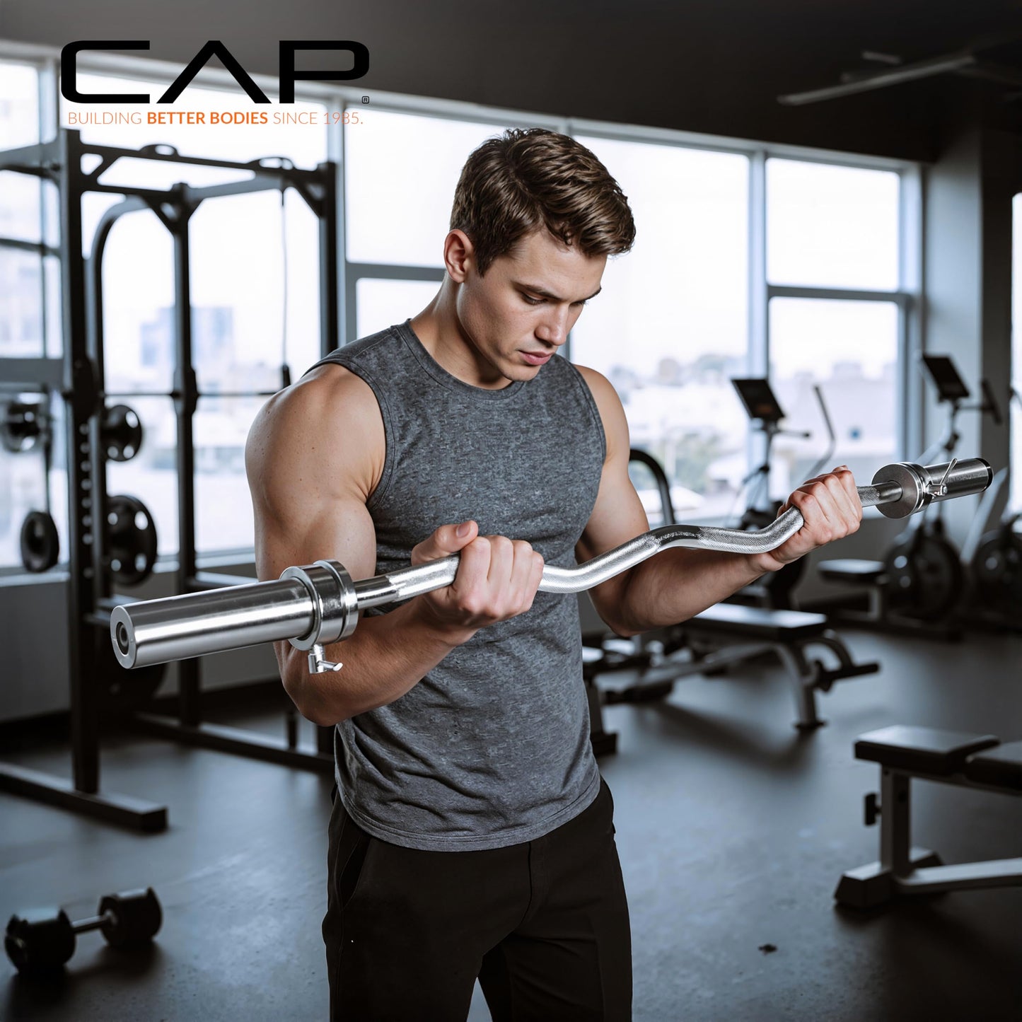 CAP Barbell 47-Inch Olympic Curl Bar - Black | Curl Barbell for Bicep and Tricep Workouts, Strength Training, and Weightlifting