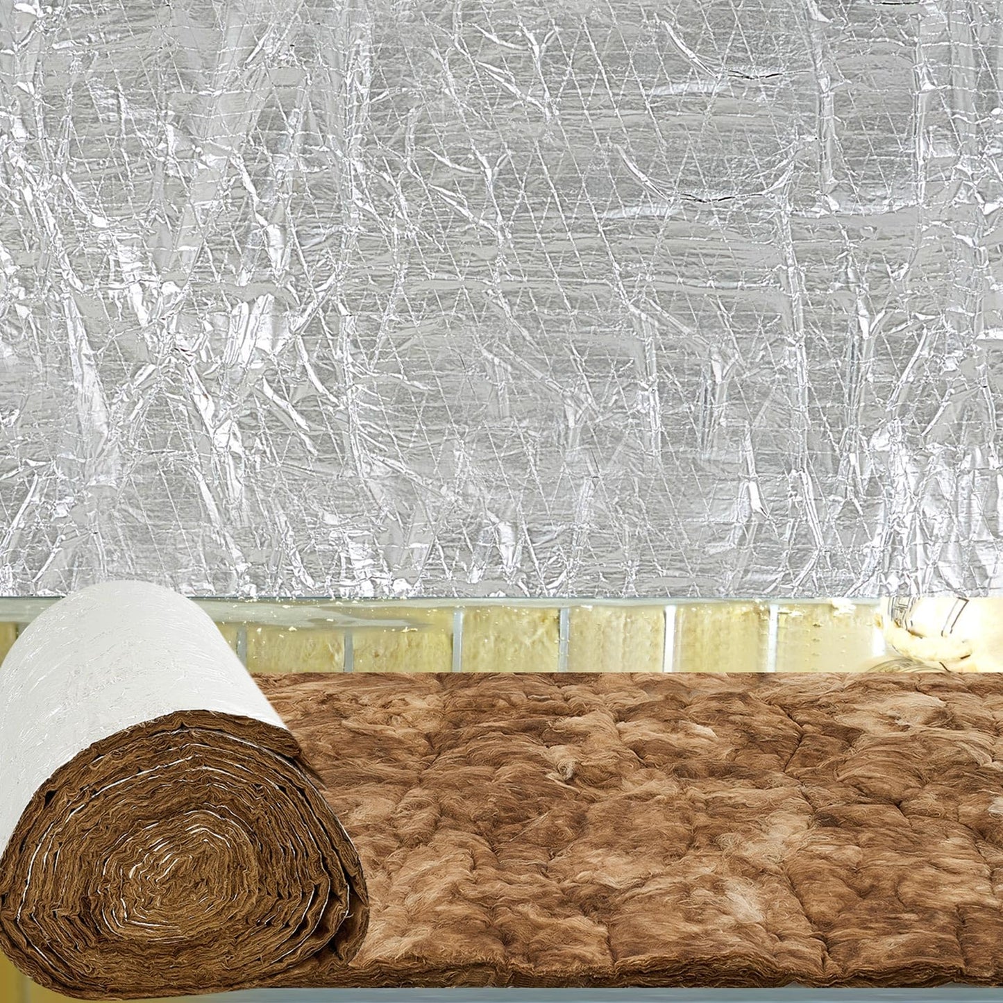 R6 Fiberglass Duct Insulation Wrap 200 sq, 48" x 50 ft Foil Faced Roll Thick Heat & Sound Insulation for HVAC Ducts, Attics, Garages & DIY Repairs