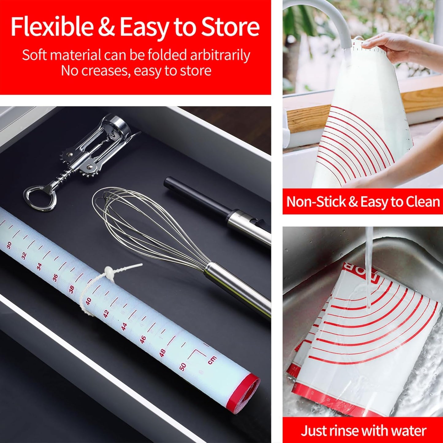 Skiennix Silicone Baking Mat - Super Large 32x24 Inch Non-Stick Pastry Mat with Dough Scraper & Ties