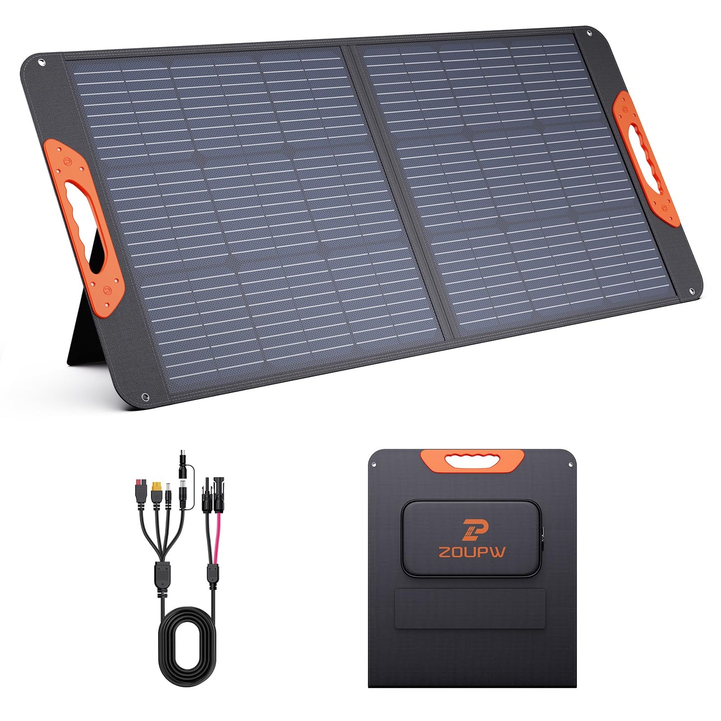 ZOUPW 100W Portable Solar Panel with 5-in-1 Cable,23.5% Efficiency Mono Foldable Solar Charger for Jackery 300/Ecoflow River/Anker/Bluetti,IP67 Waterproof for Camping RV Off-Grid Emergency Power