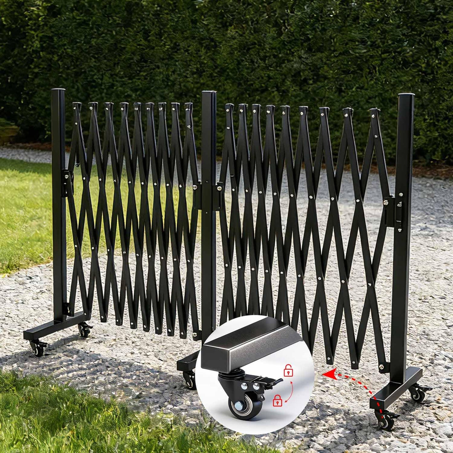 Expandable Fence, 17FT Expandable Barricade, Portable Folding Barricade Gate with Locking Casters, Adjustable Mobile Barricade Metal Traffic Fence for Garden Patio Garages