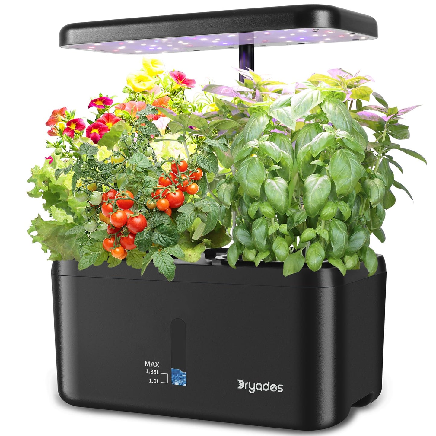 DRYADES Indoor Garden System with 19W LED Light, Self-Watering Pots, Medium Size, Black-a, Model Z224