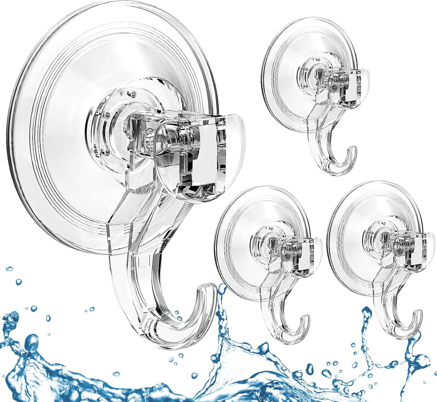 Quntis Suction Cup Hooks - Heavy Duty Waterproof Multi-Purpose Shower & Bathroom Hangers | 4 Pack