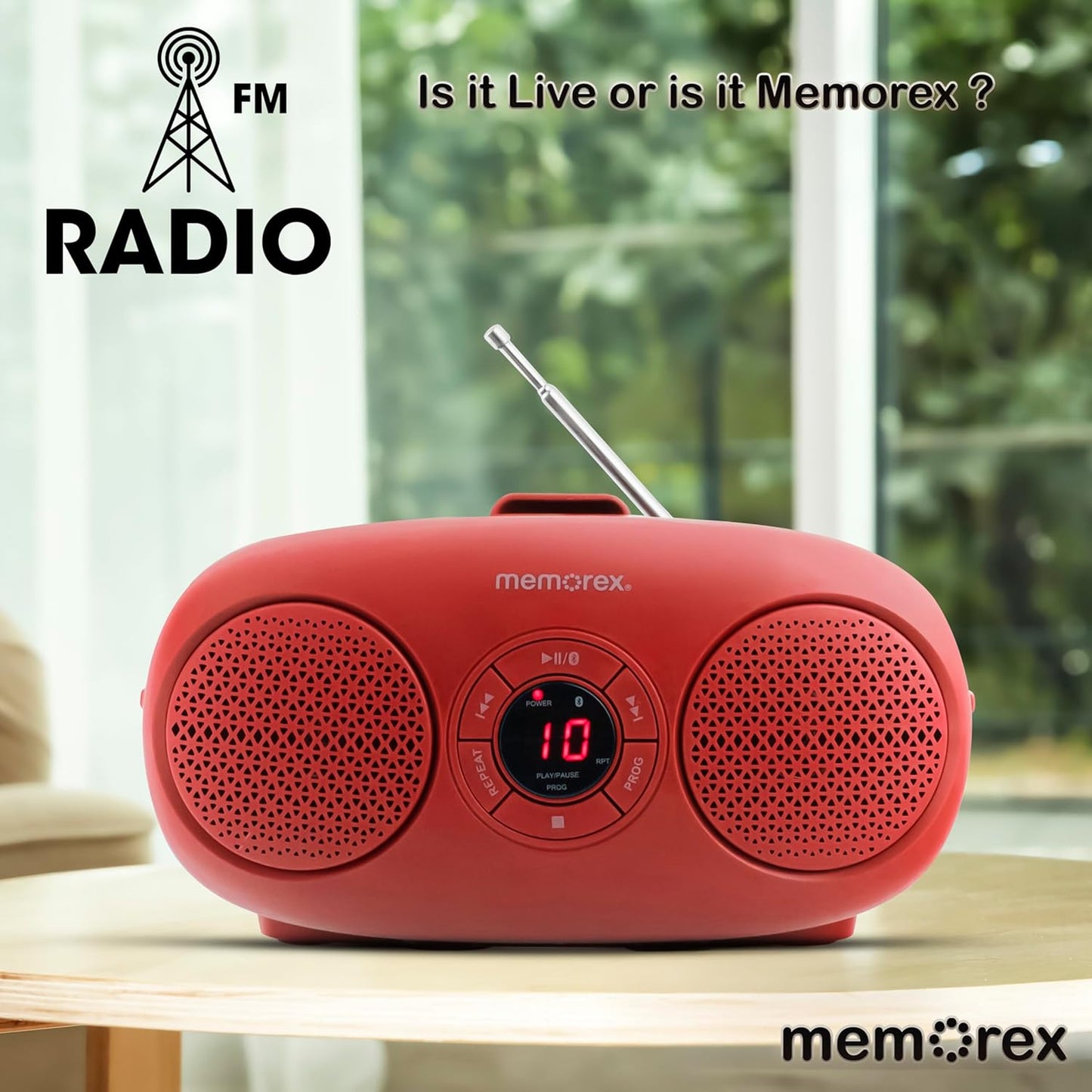 Memorex Programmable AM/FM Top Loading CD Player | Portable Stereo with Memory | Auxiliary Input and LED Display (Red)
