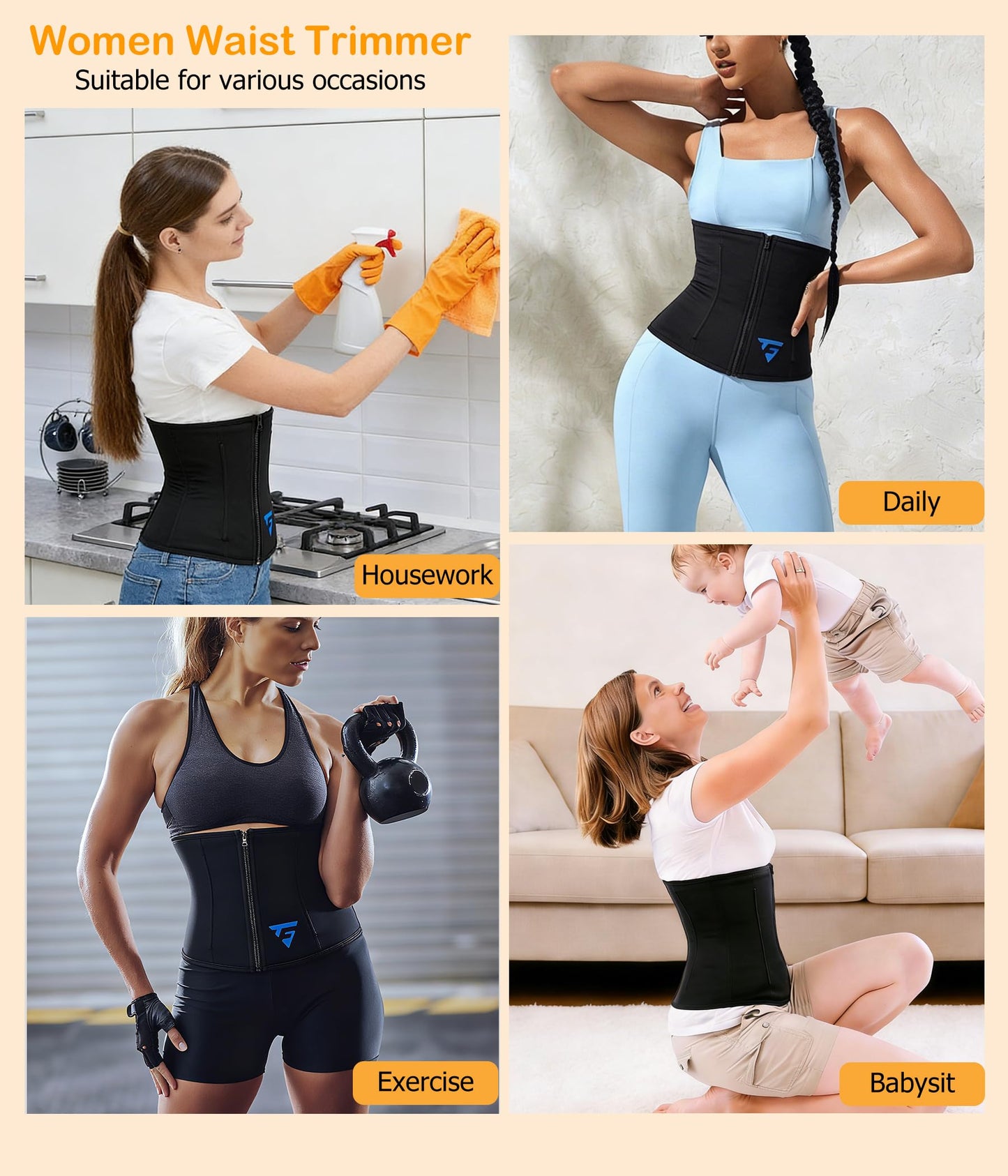 FUXERT Womens Waist Trainer with Zipper Sweat Waist Trimmer for Women Sweat Belt Band Sports Sauna Suit（BK XXL Black