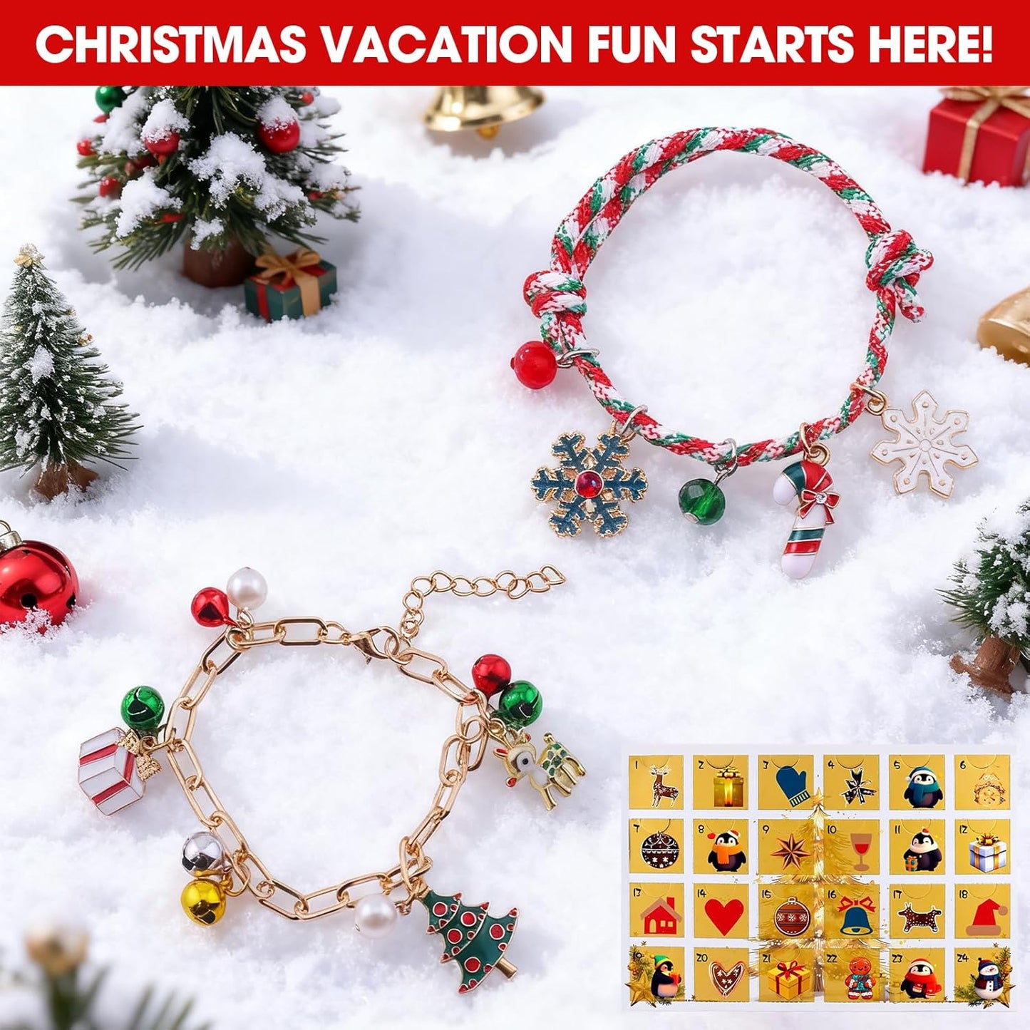 Skiennix Christmas Advent Calendar Bracelets - 24 Days of Fun Countdown | 14 Collectible & 10 DIY Jewelry Kits for Teens & Kids