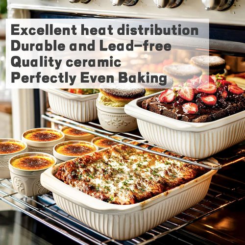 Artena Casserole Dishes - Large Ceramic Baking Dish Set with Handles | 3-Piece Bakeware (5.1Qt/2.3Qt/1.1Qt)