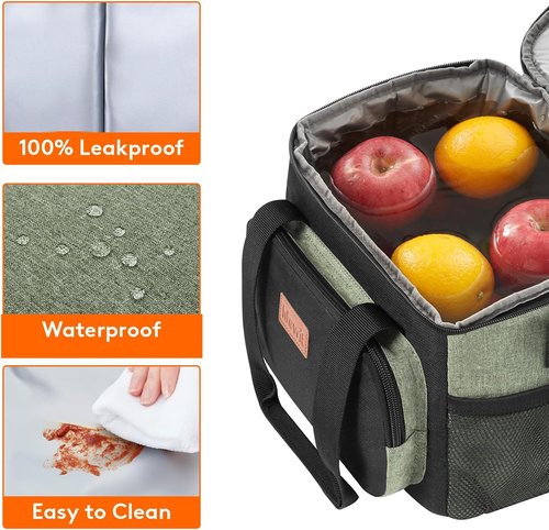 Lifewit Insulated Lunch Bag - Soft Cooler Tote for Adults | Black & Green, 12-Can Capacity (9L)