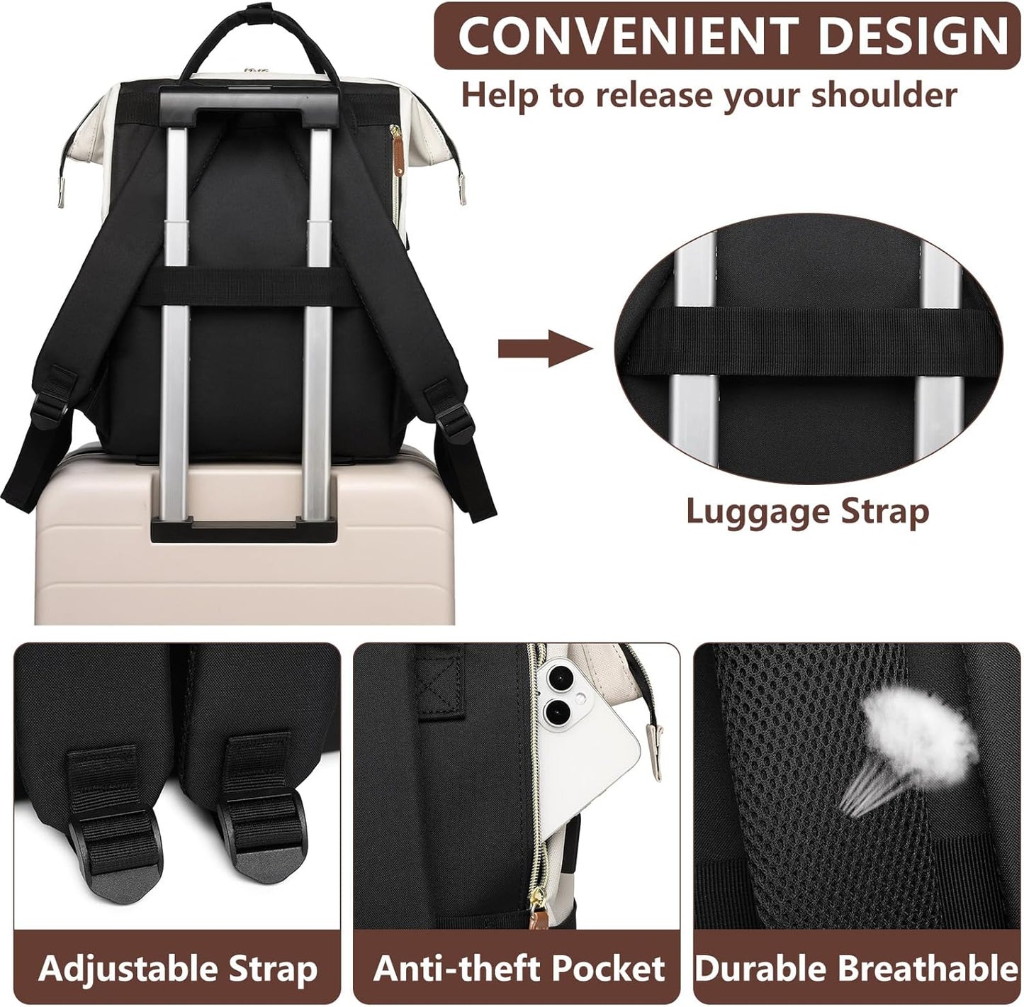 Backpack 15.6 inch Backpack Backpacks Backpack Focdod for Women Work Bags: Laptop Purse with USB Charger College