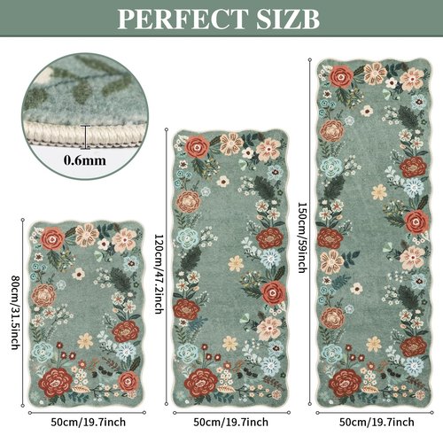 Homcomoda Floral Kitchen Rugs Mats for Floor 3PC, Farmhouse Non Slip Kitchen Rug Runner, Washable Non Skid Kitchen Rugs, Comfort Standing Mat for Laundry, Desk, Bar, Office
