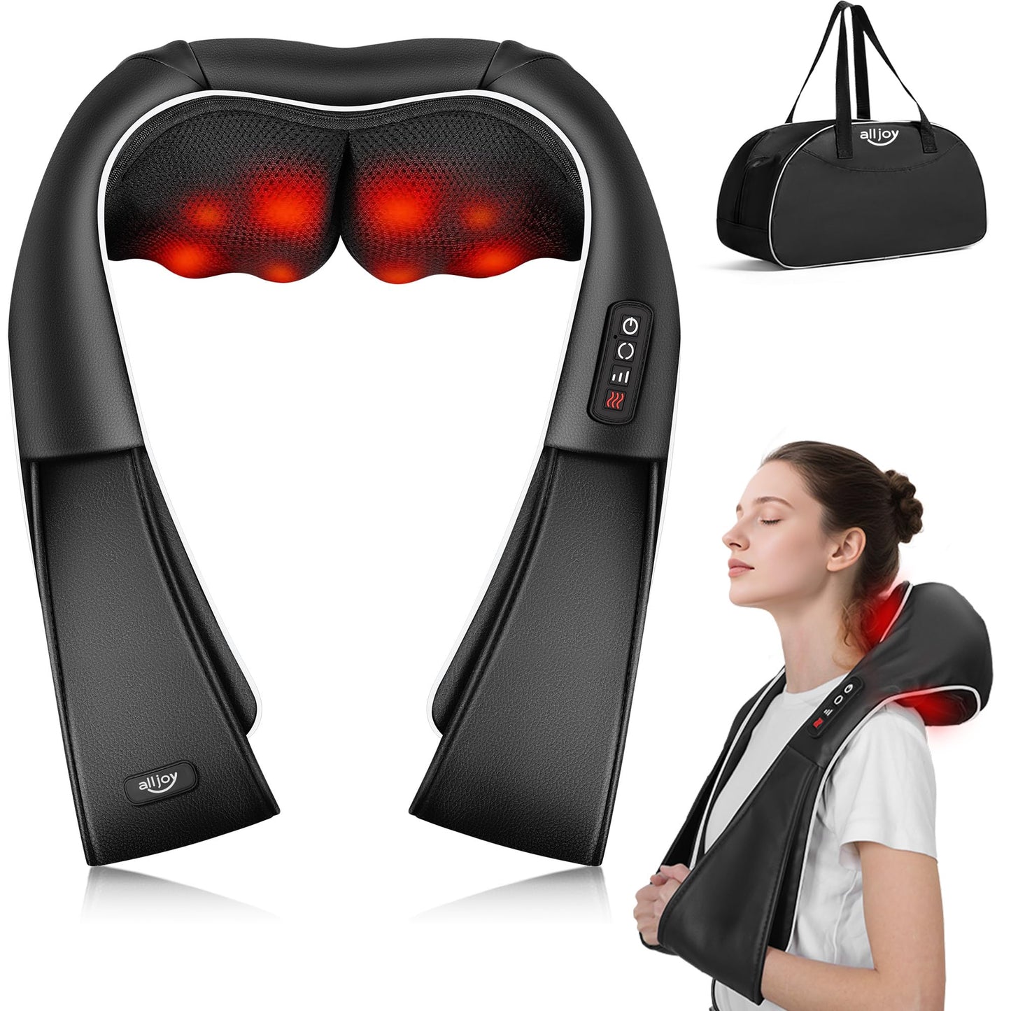 ALLJOY Shiatsu Neck and Back Massager with Heat, Deep Tissue Kneading Electric Massager for Shoulder, Lumbar, and Leg Pain Relief, Self-Care Wellness Gifts for Women Men Mom Dad