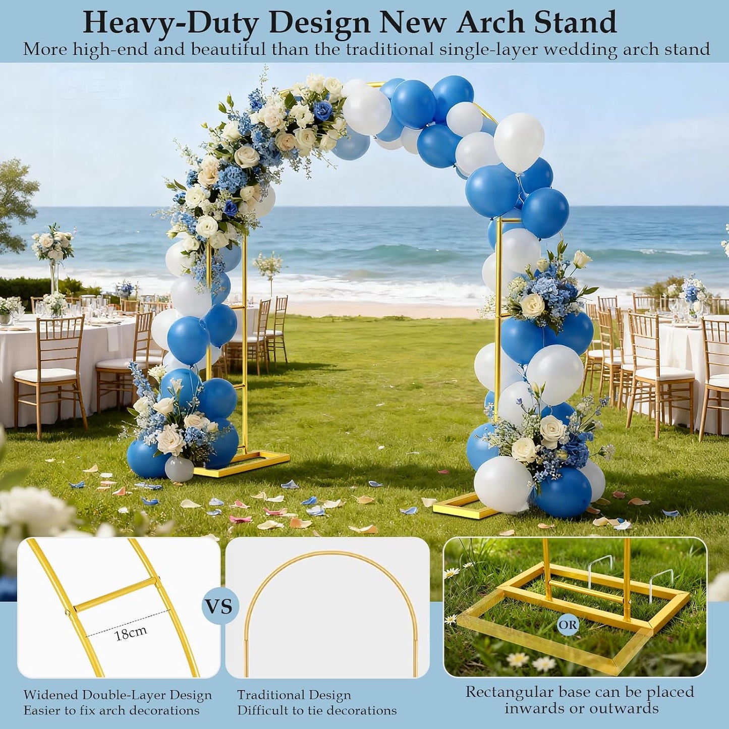 Stand,6.6FTx3.5FT 3 Arch Backdrop Metal Pergola Arbors,Gold Garden Wide Arbors and Arches Trellis for Climbing Plants