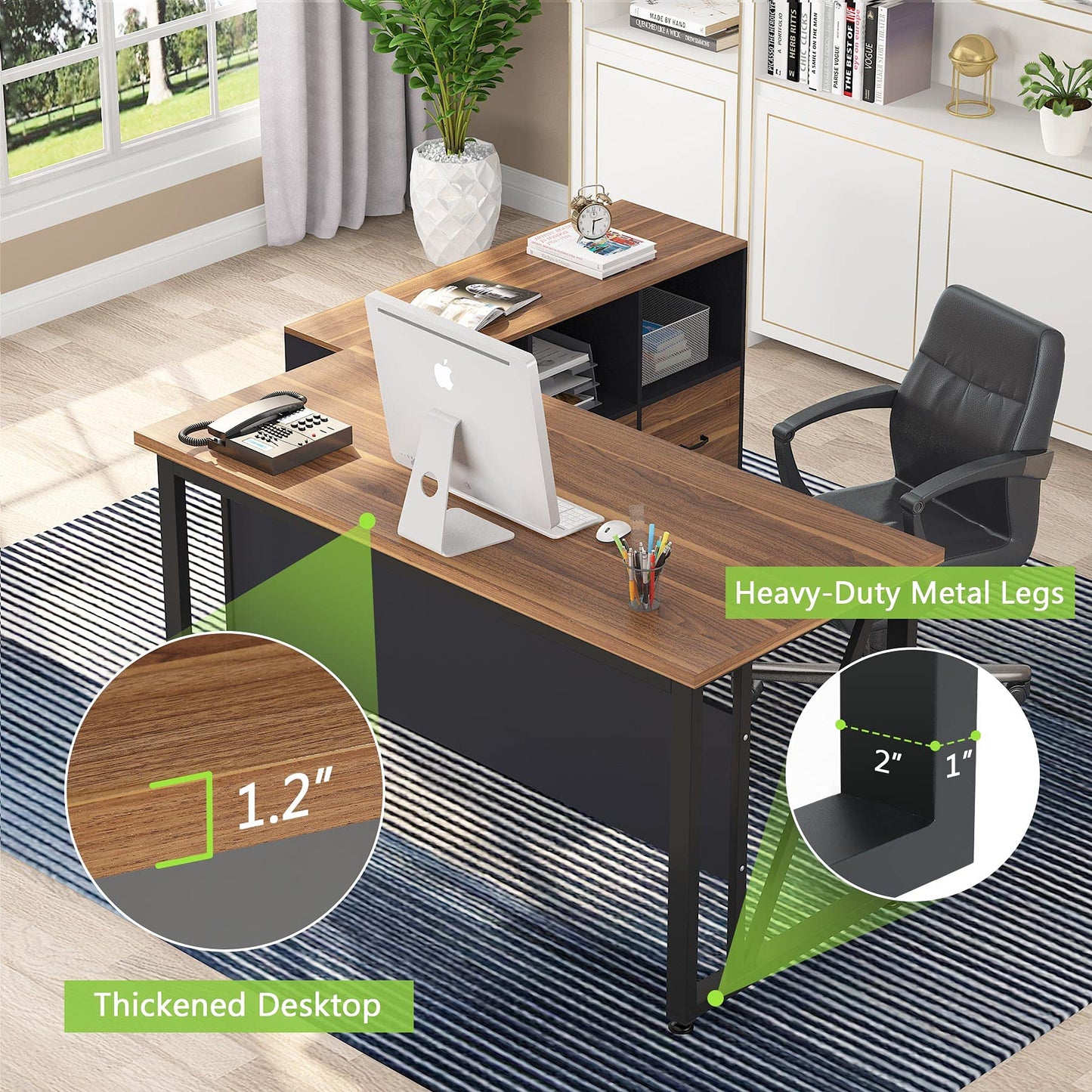 Tribesigns 55 inches Executive Desk and 43" lateral File Cabinet, L-Shaped Computer Desk Home Office Furniture with Drawers and Storage Shelves, Office Table with Cabinet