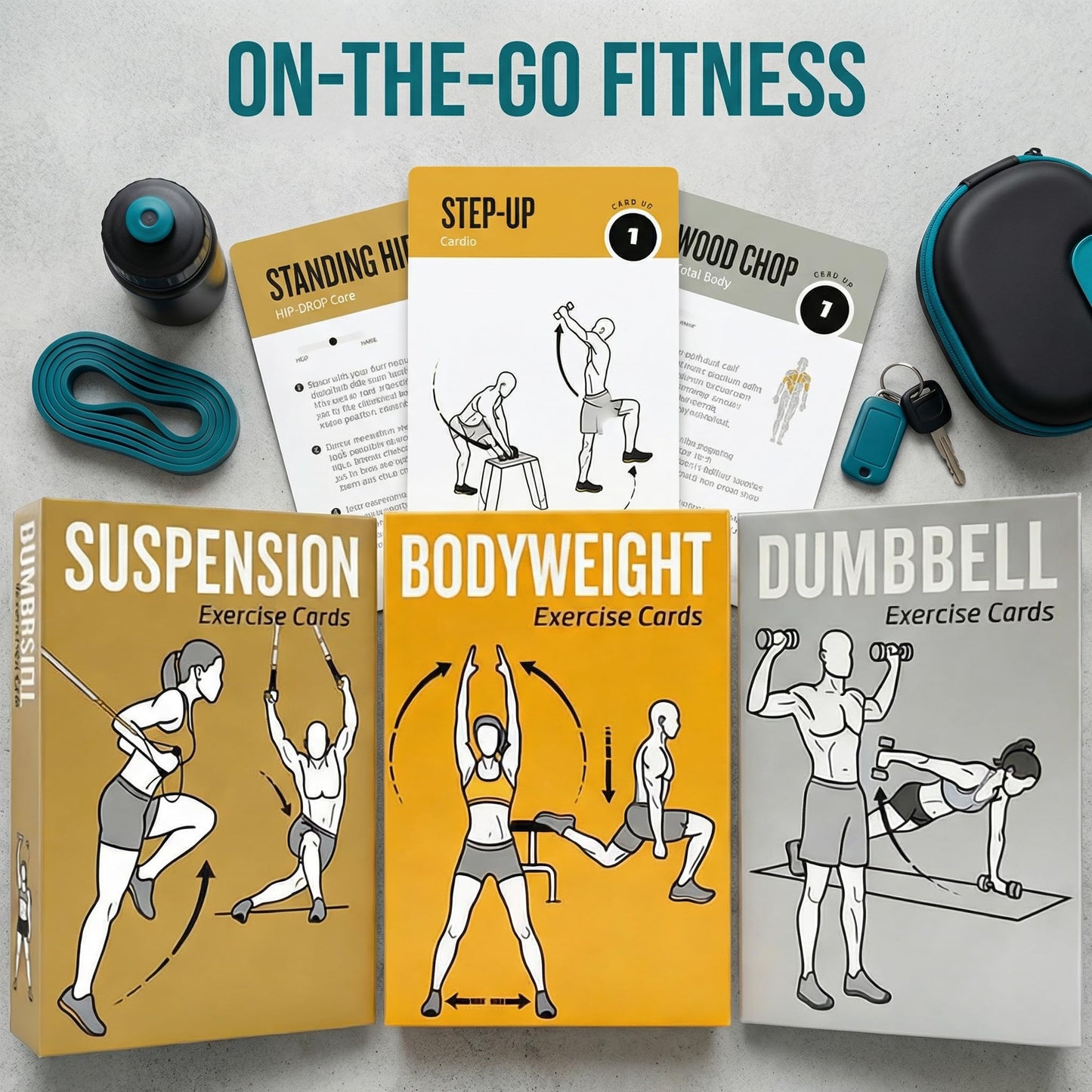 ELAORY Bodyweight & Dumbbell & Suspension1 Workout Cards - 150 Large 5"x3.5" Exercise Cards with 36 Strength Moves, Home & Gym Fitness Cards for Men & Women, Beginner Fitness Guide