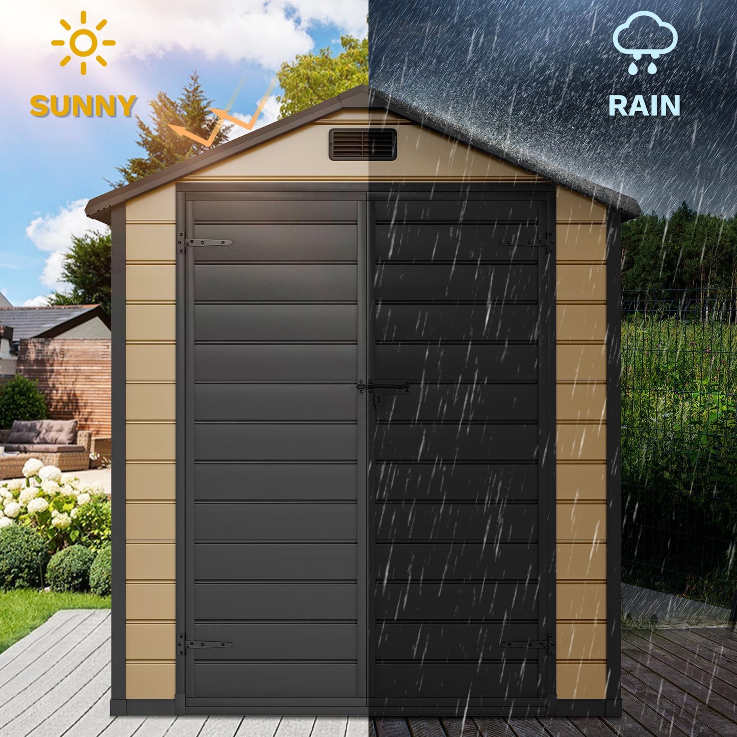 DWVO 6x4 FT Outdoor Resin Storage Shed with Reinforced Floor, All-Weather Bike Storage Shed with Lockable Door, Window and Vent, Waterproof Plastic Tool Storage for Garden, Backyard, Patio, Lawn