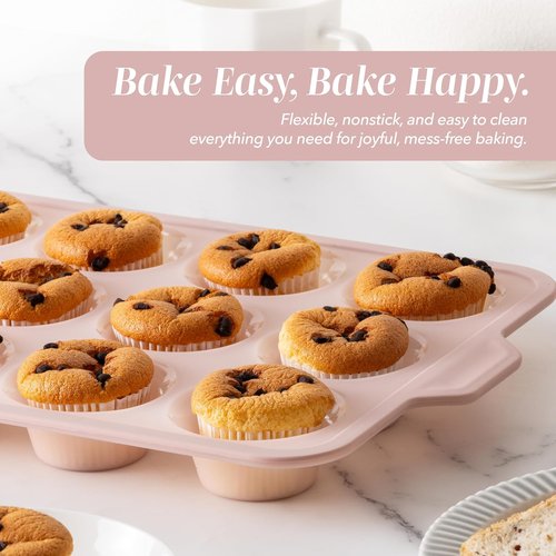 COOK WITH COLOR 17-Piece Silicone Baking Pan Set - Non-Stick Muffin Pans with Sturdy Metal Frame | Easy Clean & Flexible Cake Molds
