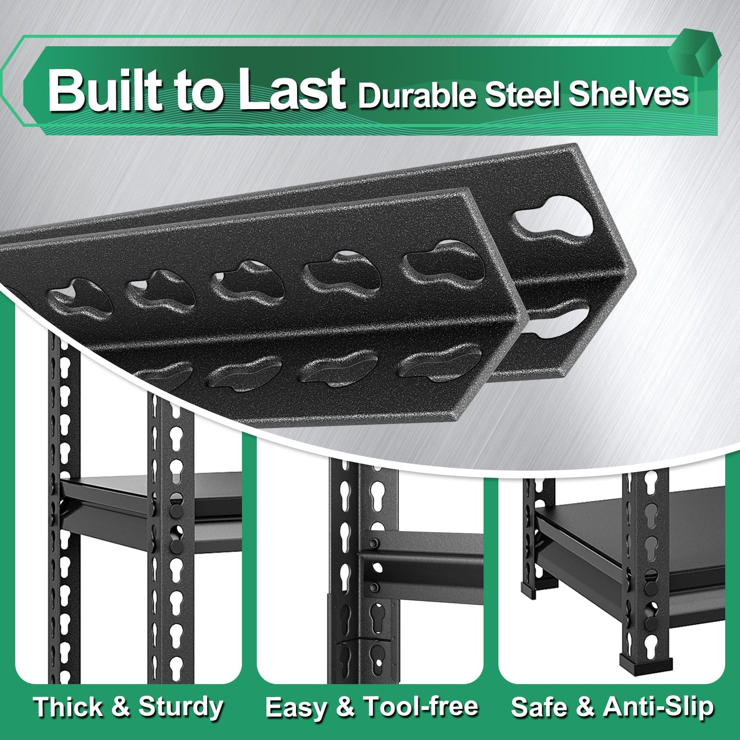 SUPPNEED Metal Storage Garage Shelving: 48'' Wide 1,500Lbs Freestanding Utility Shelves, Adjustable Heavy Duty Rack Units 3 Tier Black 48" W x 16" D x 36" H