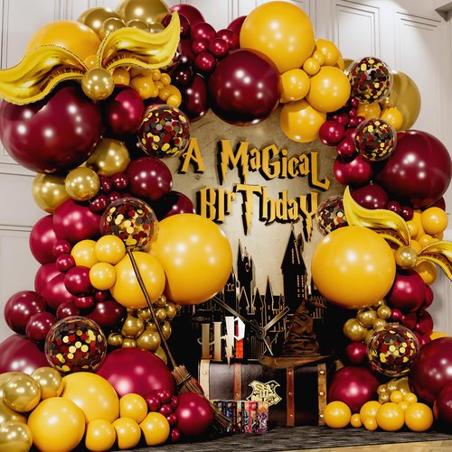 ALL-IN-1 Magical Wizard Balloons Garland Arch Kit with BONUS Snitch for Magical Wizard Birthday Decorations – Magical Wizard Party Supplies for Hogwarts Balloons, Magic Wizard Theme, Baby Shower