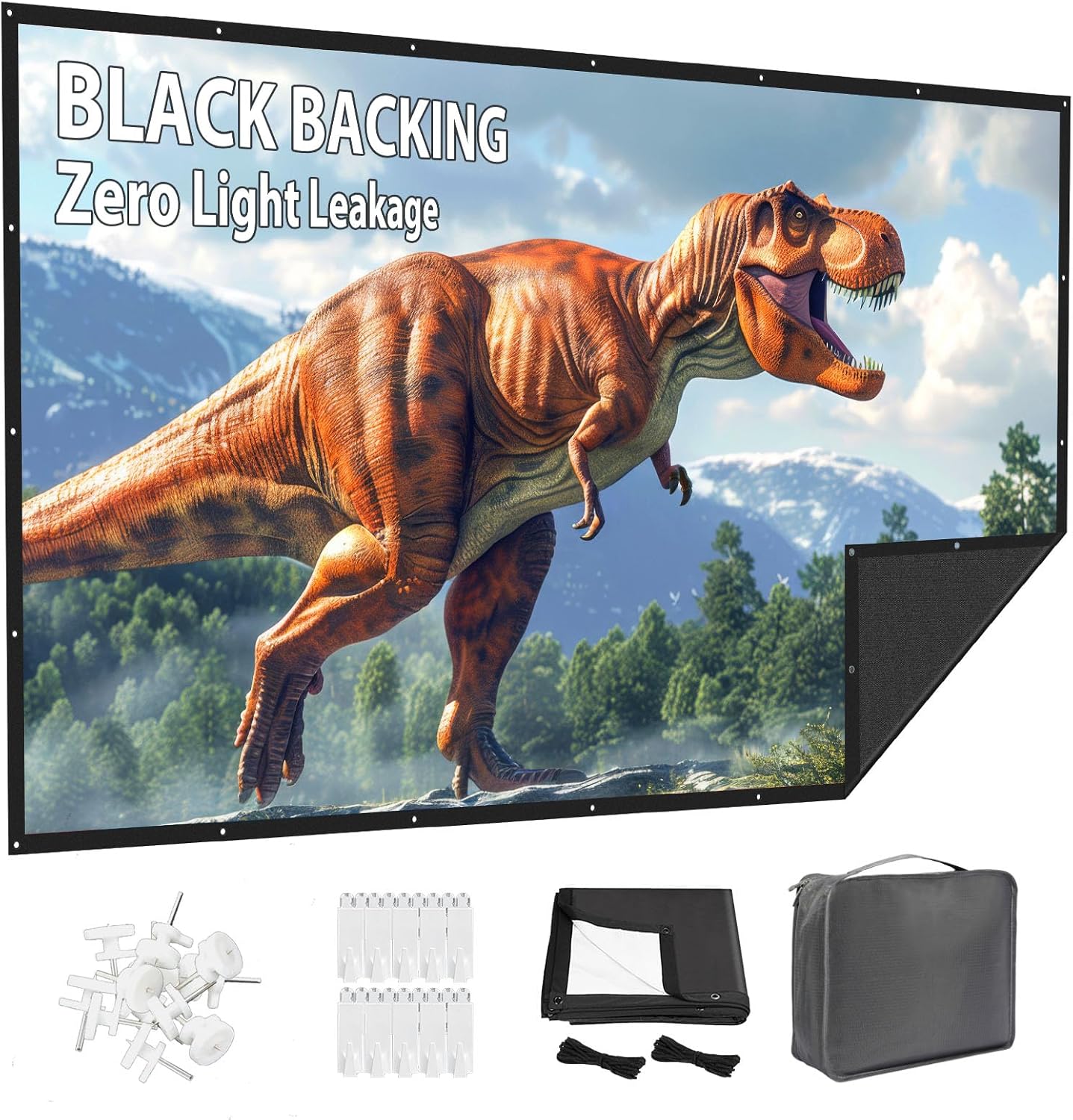 VOOPVOR 100 Inch 16:9 Projector Screen Outdoor: Upgraded Black Backing Black Opaque - Portable Projection Screen Indoor