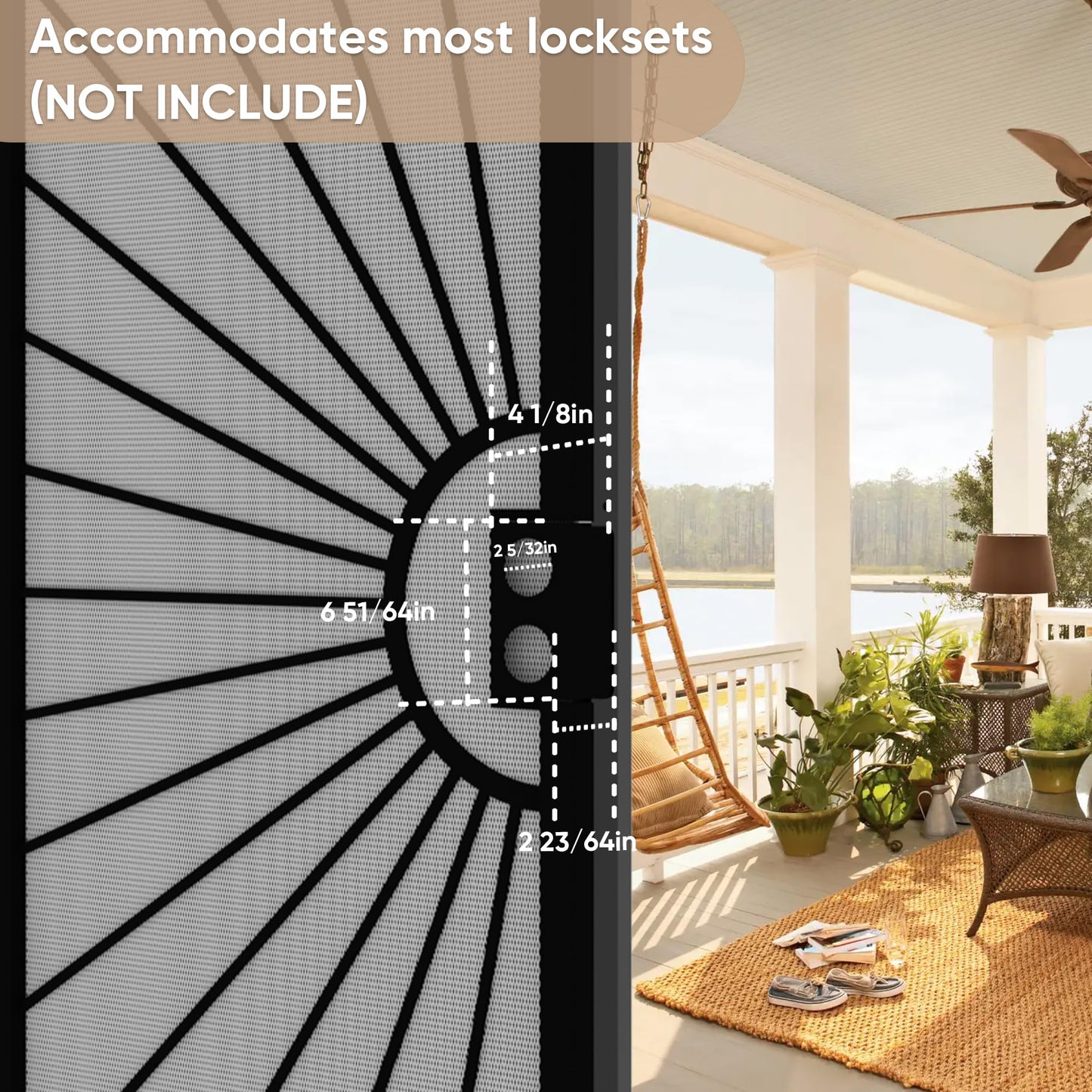 JUBEST 32 in. x 80 in. Security Door, Exterior Front Entry Door, Outswing Steel Security Door with Perforated Metal Screen, Powder Coated Black, Lock Not Include