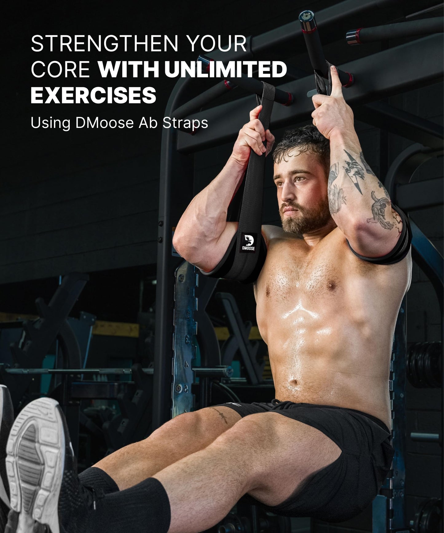 DMoose Fitness Hanging Ab Straps for Pull Up Bar & Core Strength Training - Exercise Straps for Ab Swing & Leg Raises, Hang Bar Strap with 2 Steel Carabiners - Abs Equipment for Home (Military Green)