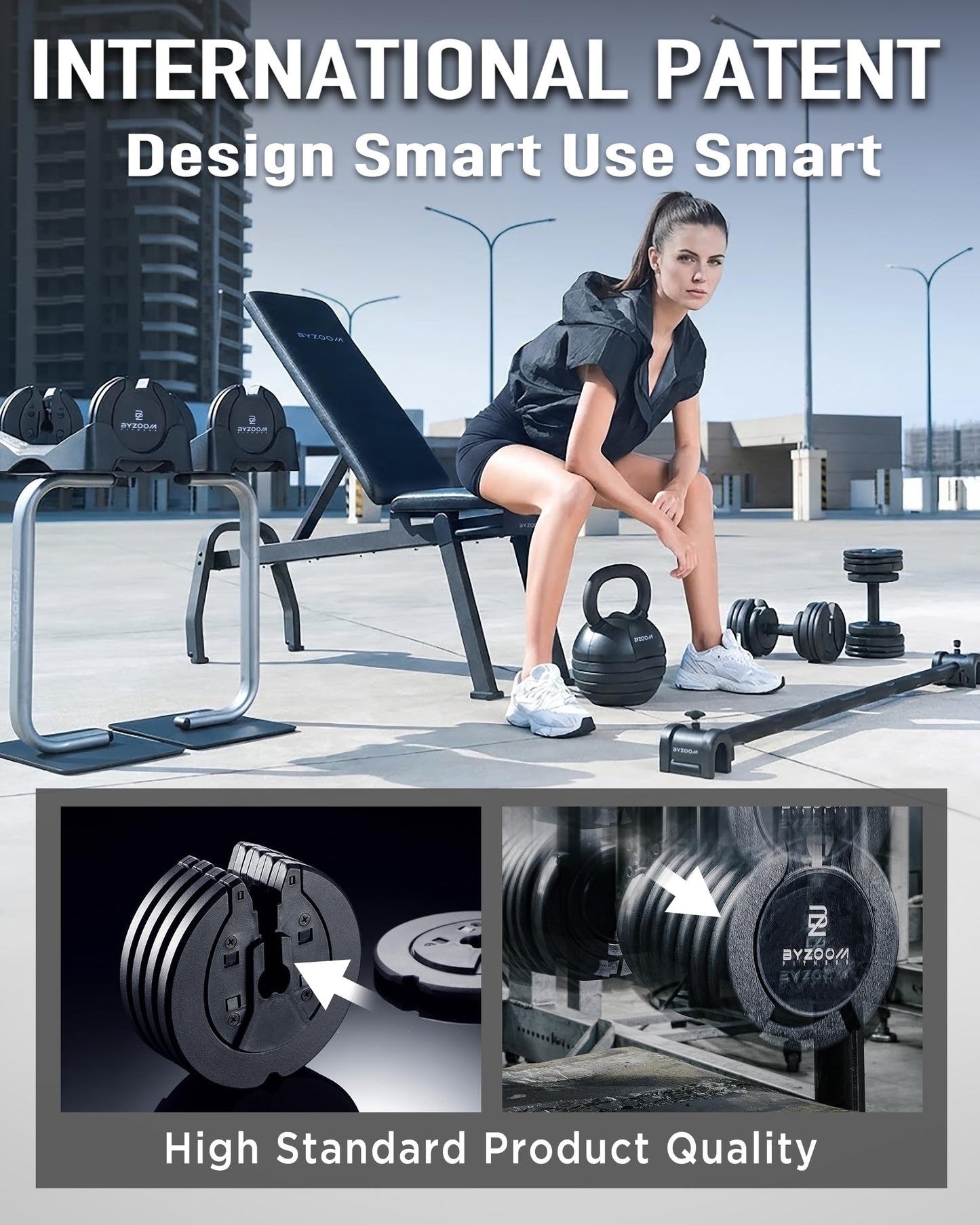 BYZOOM FITNESS Pure Series Adjustable Dumbbell 27.5LB Single Unit(Buy 2 for a Pair) - 10-in-1 Adjustable Weights with Precision Micro Plates, for Strength Training & Fitness Workouts at Home Gym, Garage Gym, Small Apartments, Black